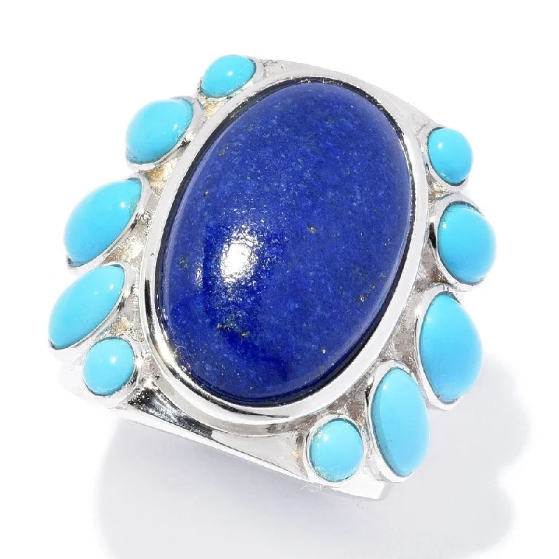 nature-themed ridge crest ring-20 x 12mm Oval Shaped Lapis & Sonora Beauty Turquoise Ring