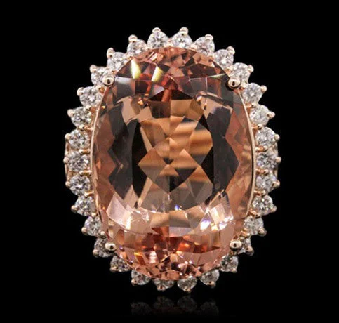 floral-inspired amethyst ring-26.36 ct Morganite and .60 ctw Diamond 14K Rose Gold Ladies Ring