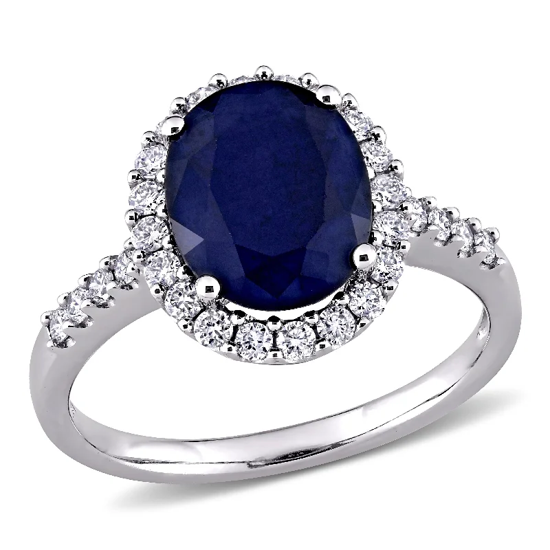 matte gold spiral ring-3 1/2 CT TGW Oval Diffused Sapphire Halo Ring with 2/5 CT TW Diamonds in 14K White Gold