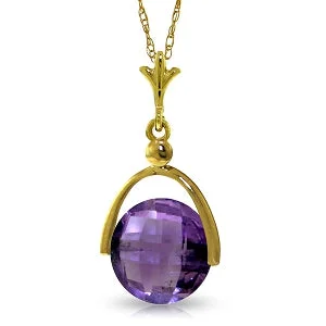 bold ruby summit peak necklace-3.25 Carat 14K Solid Yellow Gold Necklace Checkerboard Cut Purple Amethyst