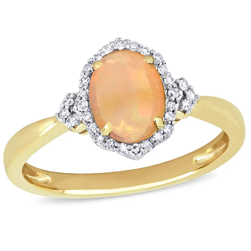 inscribed unity ring-3/4 CT TGW Ethiopian Opal and Diamond Halo Ring in 10K Yellow Gold