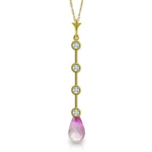 rustic ruby beaded necklace-3.56 Carat 14K Solid Yellow Gold Necklace Natural Diamond Pink Topaz