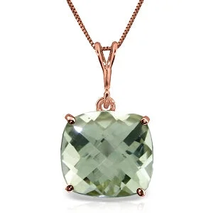 nature-themed willow necklace-3.6 Carat 14K Solid Rose Gold Necklace Natural Checkerboard Cut Green Amethyst