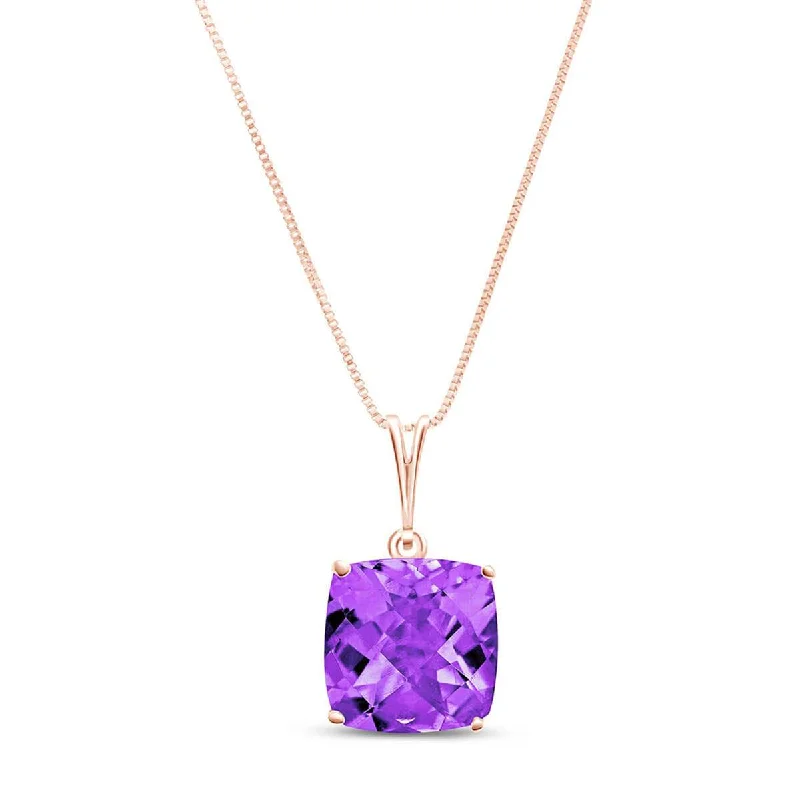 raw turquoise accent necklace-3.6 Carat 14K Solid Rose Gold Necklace Natural Checkerboard Cut Purple Amethyst