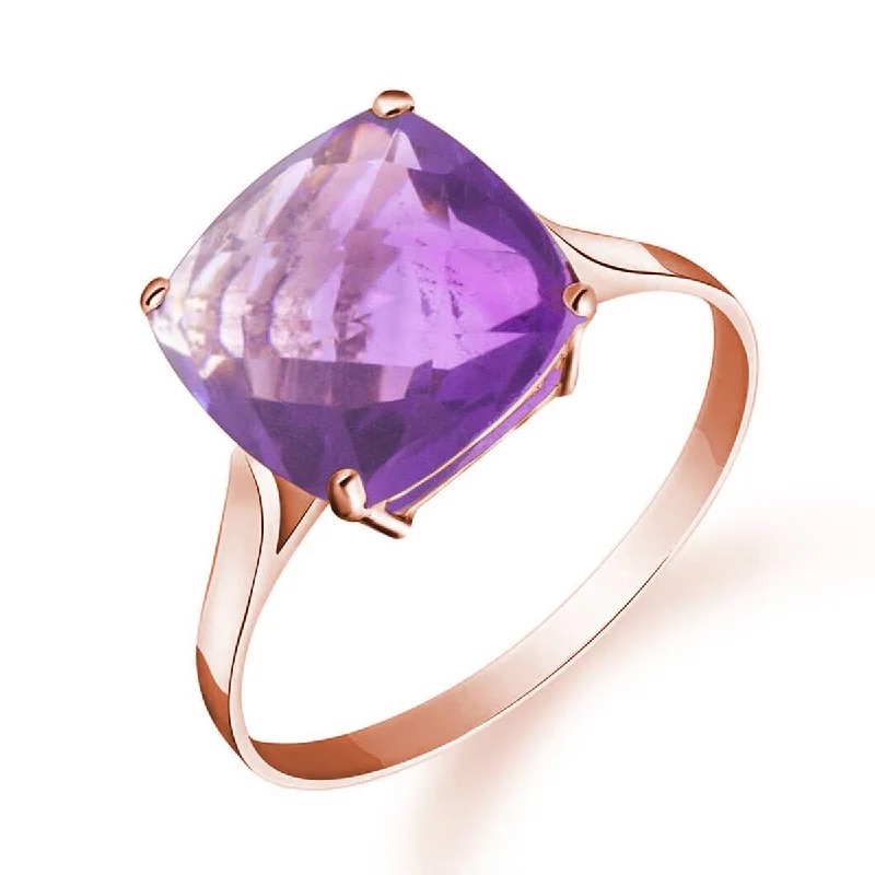 art deco sapphire necklace-3.6 Carat 14K Solid Rose Gold Ring Natural Checkerboard Cut Purple Amethyst