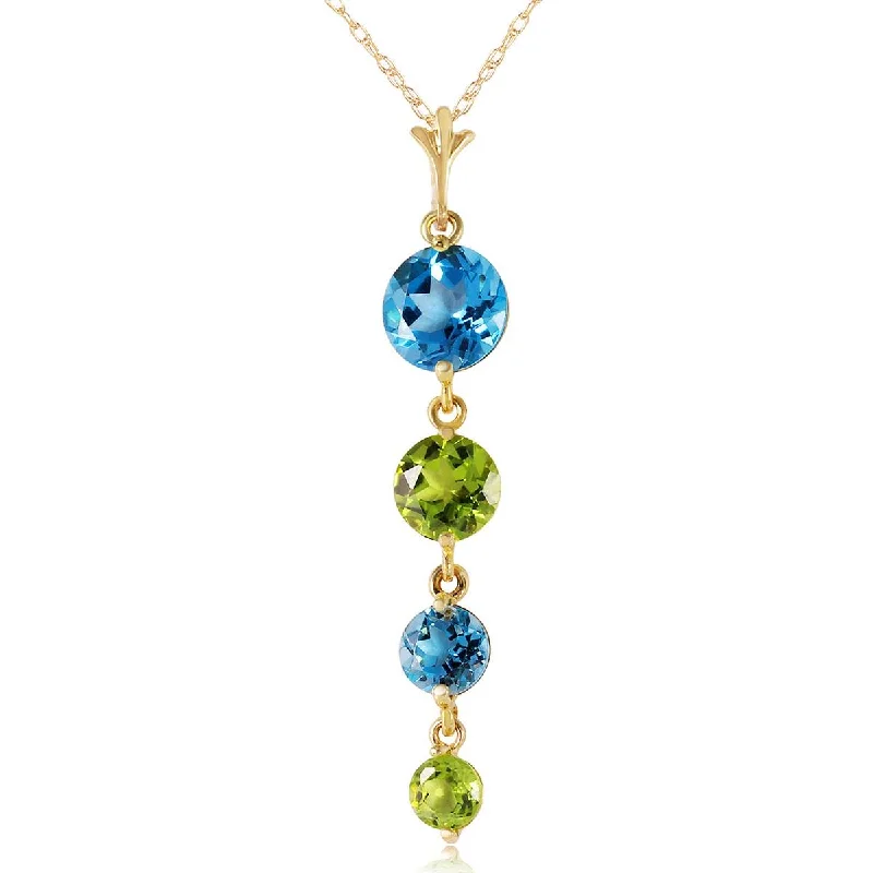 adjustable blaze necklace-3.9 Carat 14K Solid Yellow Gold Grass Is Singing Blue Topaz Peridot Necklace