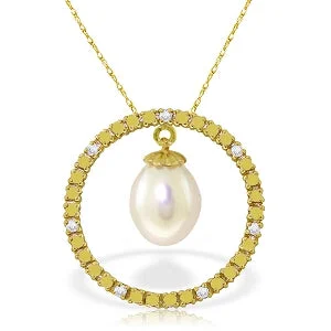 rustic ruby beaded necklace-4.1 Carat 14K Solid Yellow Gold Diamond Pearl Circle Of Love Necklace