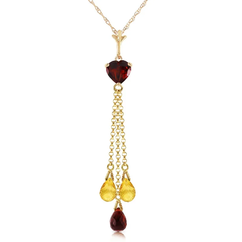 boho-inspired amethyst necklace-4.75 Carat 14K Solid Yellow Gold Necklace Briolette Garnet Citrine