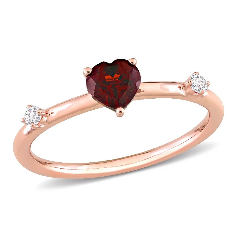 gothic-inspired hawk claw ring-5/8 CT TGW Heart Garnet and White Topaz Stackable Ring in 10k Rose Gold