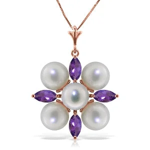 bold opal summit peak necklace-6.3 Carat 14K Solid Rose Gold Necklace Amethyst Pearl