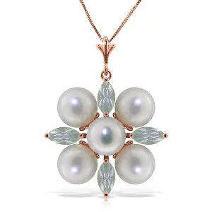 raw opal cluster necklace-6.3 Carat 14K Solid Rose Gold Necklace Aquamarine Pearl