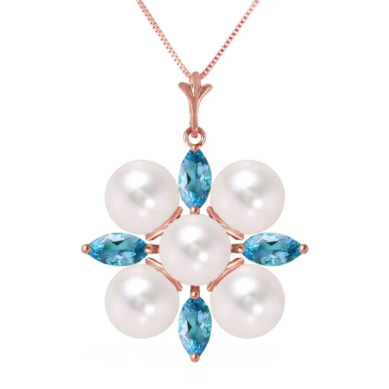 rustic opal beaded necklace-6.3 Carat 14K Solid Rose Gold Snowflake Pearl Blue Topaz Necklace