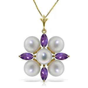 vintage-inspired ruby necklace-6.3 Carat 14K Solid Yellow Gold Demure Amethyst Pearl Necklace