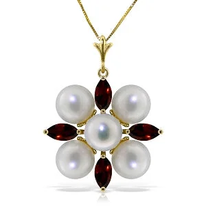 vintage-style jade necklace-6.3 Carat 14K Solid Yellow Gold Explore The Senses Garnet Pearl Necklace