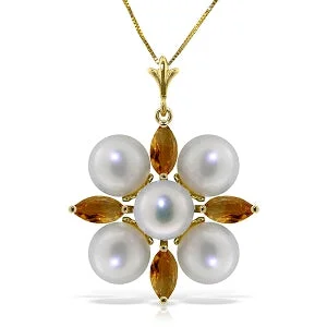 nature-themed ridge crest necklace-6.3 Carat 14K Solid Yellow Gold No Hesitation Citrine Pearl Necklace