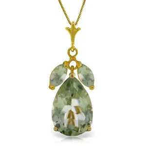 fifteen-stone drop necklace-6.5 Carat 14K Solid Yellow Gold Storm Approaching Green Amethyst Necklace