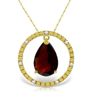 matte bronze tier necklace-6.6 Carat 14K Solid Yellow Gold Diamond Garnet Circle Of Love Necklace