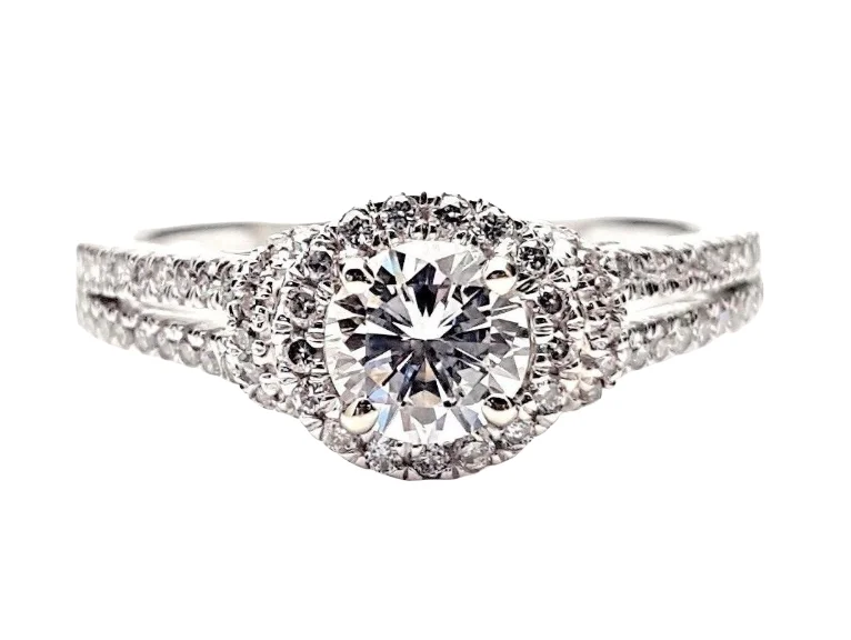 adjustable willow summit ring-Halo Style Diamond Engagement Ring .61 Carat E/VVS2