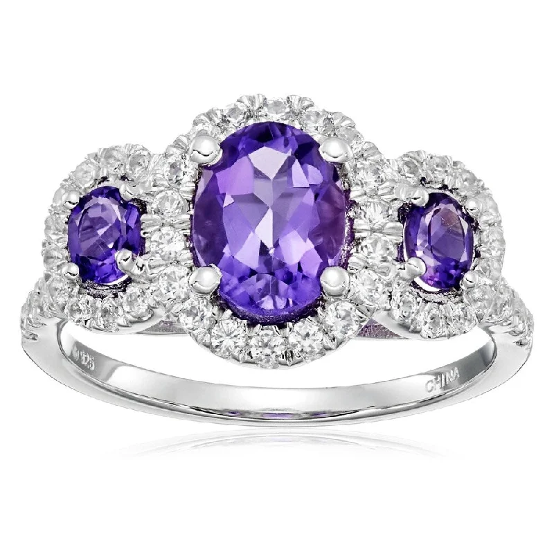 raw lapis lazuli accent ring-925 Sterling Silver African Amethyst and Created White Sapphire Ring