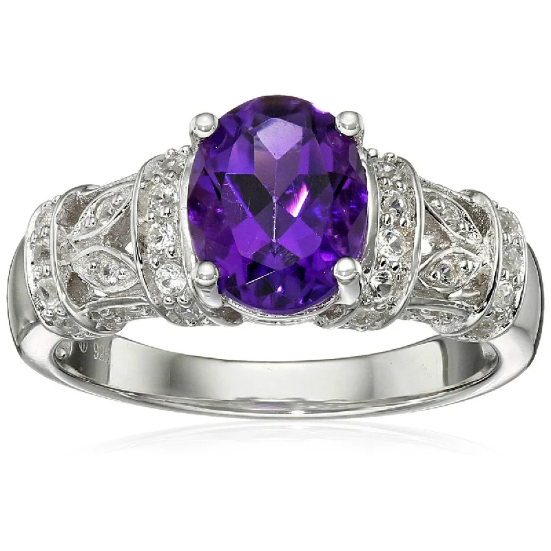 polished silver stellar ring-925 Sterling Silver African Amethyst and Created White Sapphire Ring