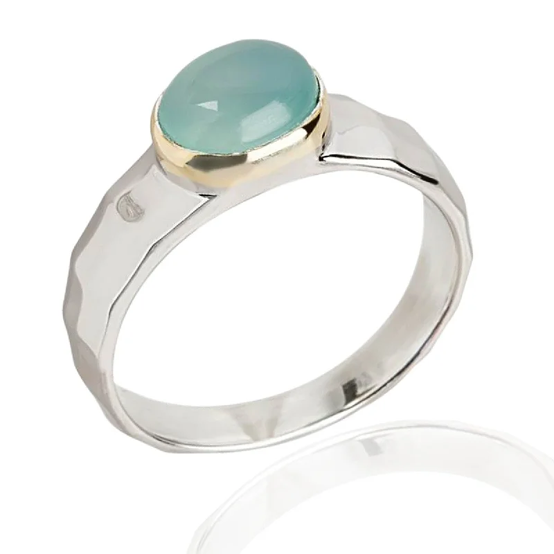 rustic topaz inlay ring-925 Sterling Silver Aqua Chalcedony Classic Ring