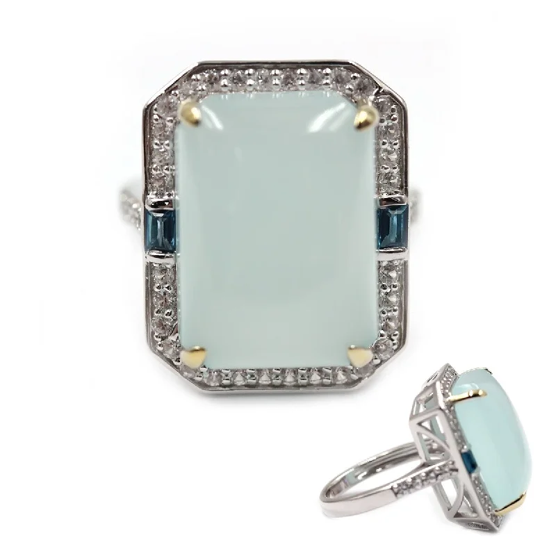 bohemian summit ridge ring-925 Sterling Silver Aqua Chalcedony Ring