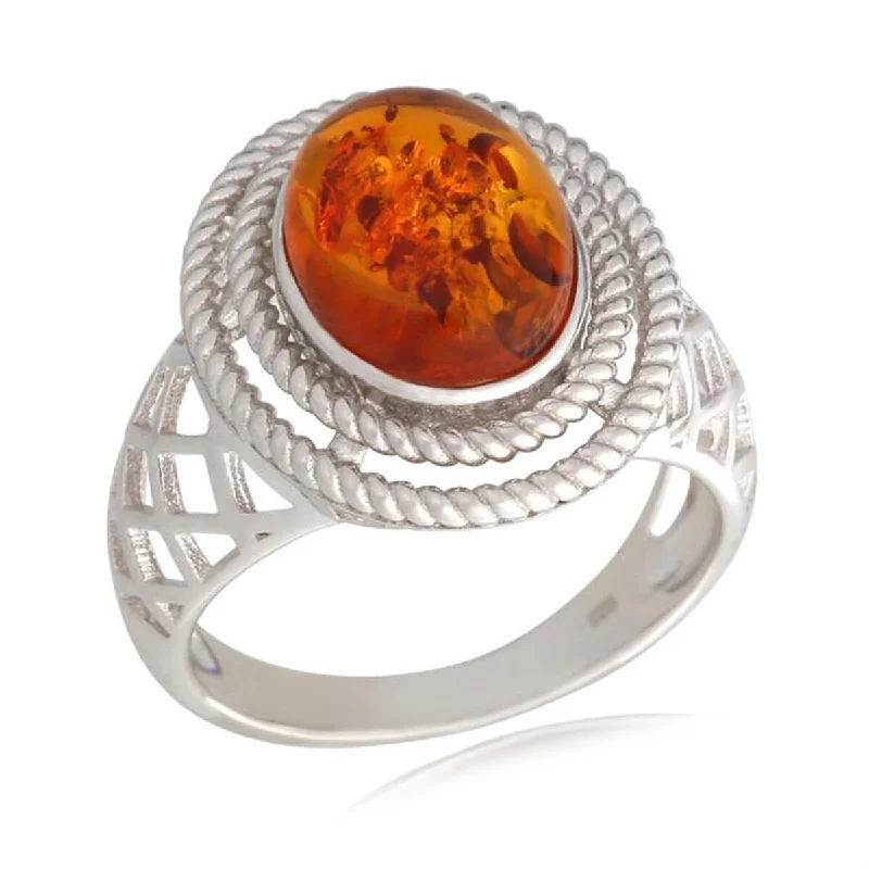 modern stellar diamond ring-925 Sterling Silver Baltic Amber Gemstone Solitaire Ring