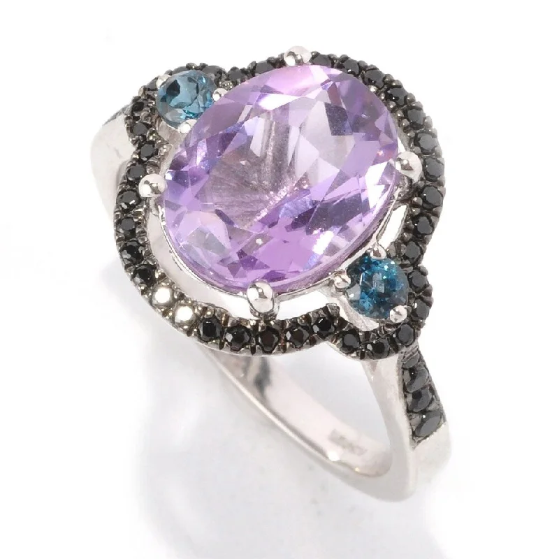 minimalist slope summit ring-925 Sterling Silver Black Spinel,African Amethyst,Swiss Blue Topaz Ring