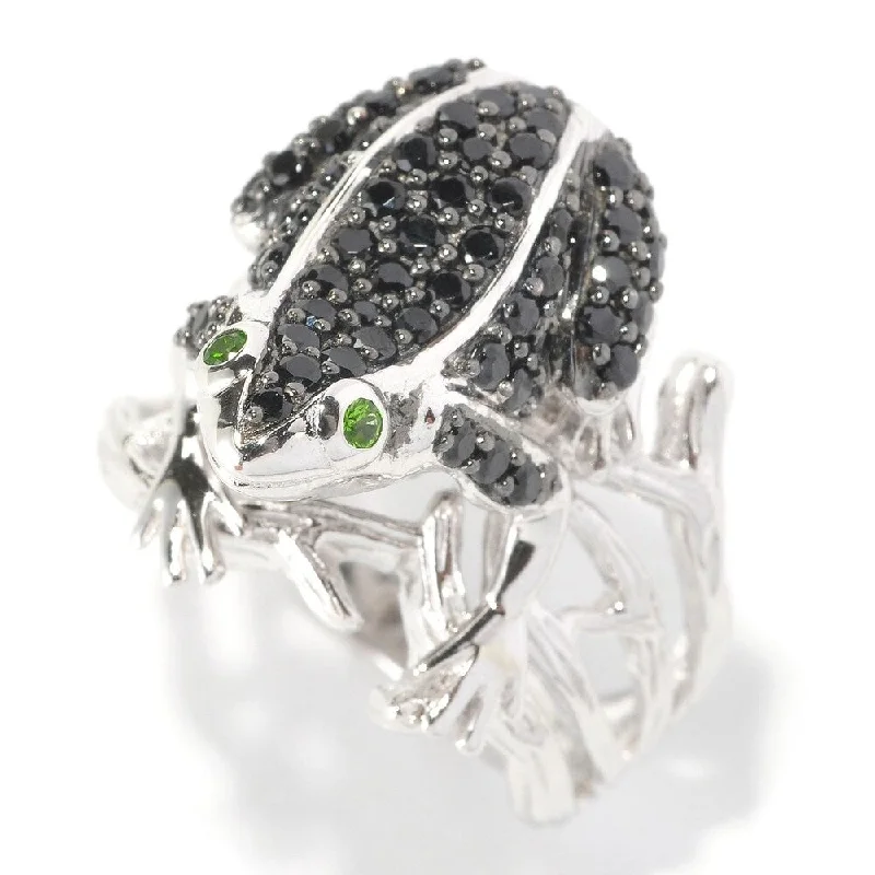 bohemian crest peak ring-925 Sterling Silver Black Spinel and Chrome Diopside Ring