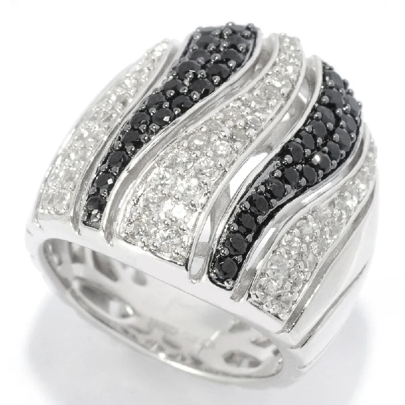 bold topaz summit peak ring-925 Sterling Silver Black Spinel and White Natural Zircon Ring