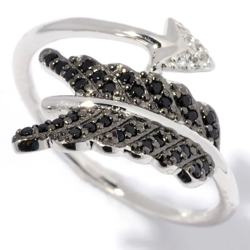 floral eternity sapphire ring-925 Sterling Silver Black Spinel and White Natural Zircon Ring