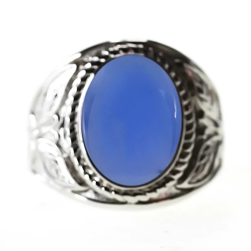 vintage-inspired emerald ring-925 Sterling Silver Blue Chalcedony Gemstone Solitaire Ring