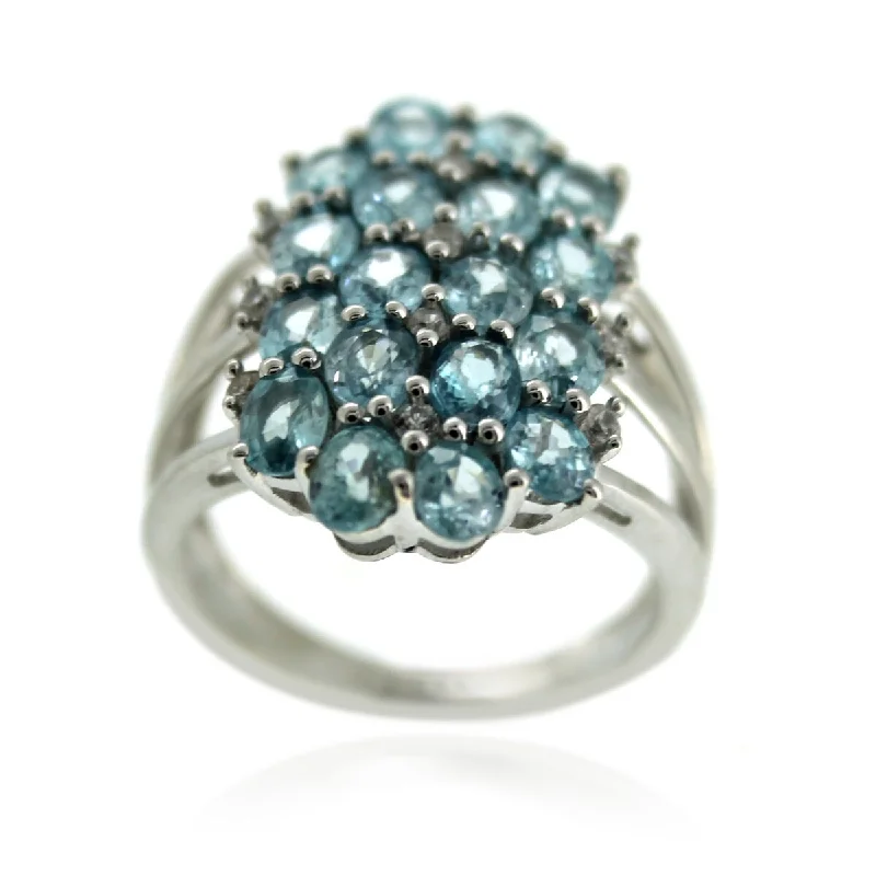 nature-themed crest peak ring-925 Sterling Silver Blue Zircon and White Natural Zircon Ring