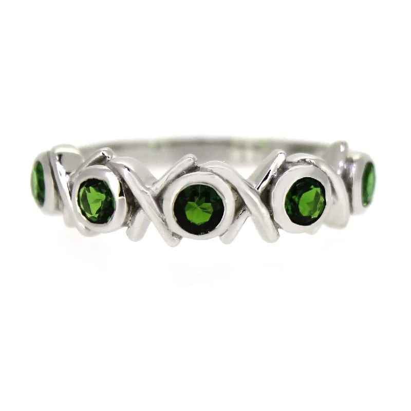 minimalist ridge peak ring-925 Sterling Silver Chrome Diopside 5-Stone Ring