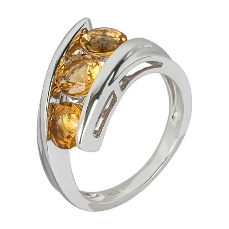 floral-inspired amethyst ring-925 Sterling Silver Citrine 3-Stone Ring