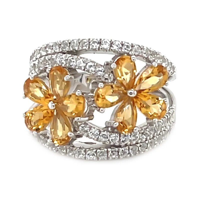 inscribed ancestry ring-925 Sterling Silver Citrine and Created White Sapphire Ring