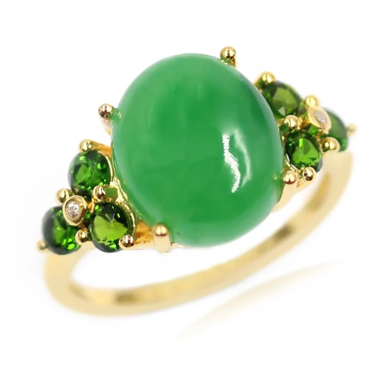 floral-inspired turquoise ring-925 Sterling Silver Dyed Green Jade and Chrome Diopside Ring