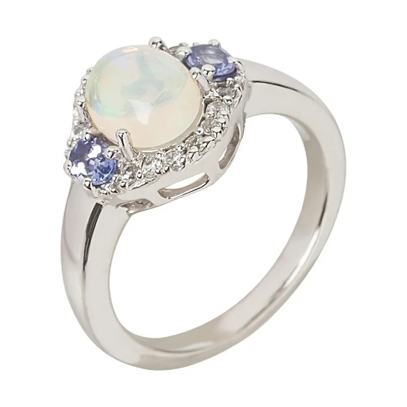 artisan-crafted jade ring-925 Sterling Silver Ethiopian Opal And Multi Gemstone Cocktail Ring