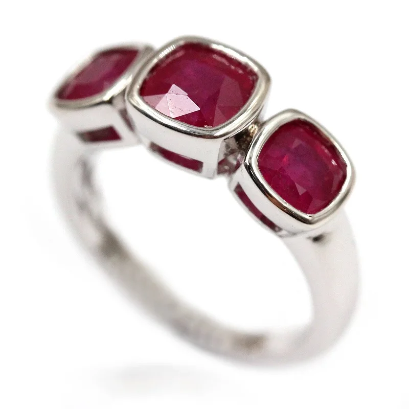 gothic-inspired raven fang ring-925 Sterling Silver Glass Filled Ruby 3 Stone Ring