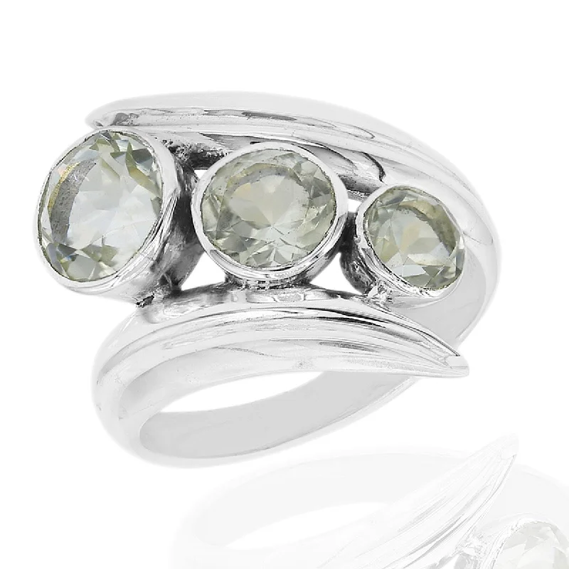 bold topaz summit peak ring-925 Sterling Silver Green Amethyst 3-Stone Ring