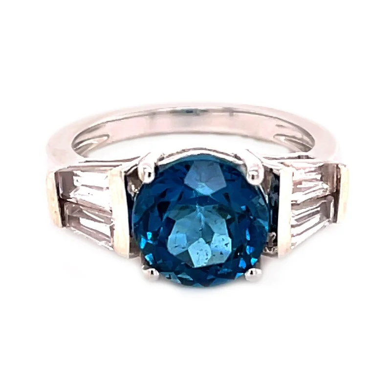 bohemian crest summit ring-925 Sterling Silver London Blue Topaz and White Topaz Gemstone Solitaire Ring