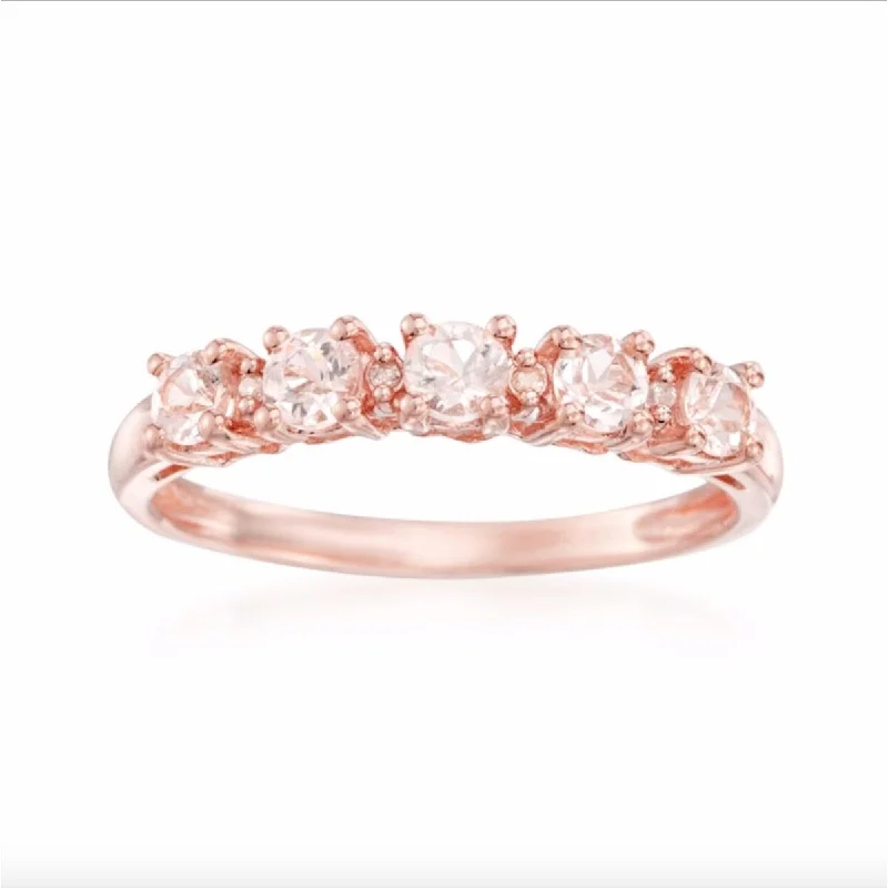 bold ruby summit peak ring-925 Sterling Silver Morganite and Diamond 5-Stone Ring