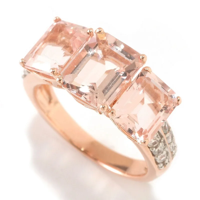 vintage-style turquoise ring-925 Sterling Silver Morganite and White Natural Zircon 3-Stone Ring