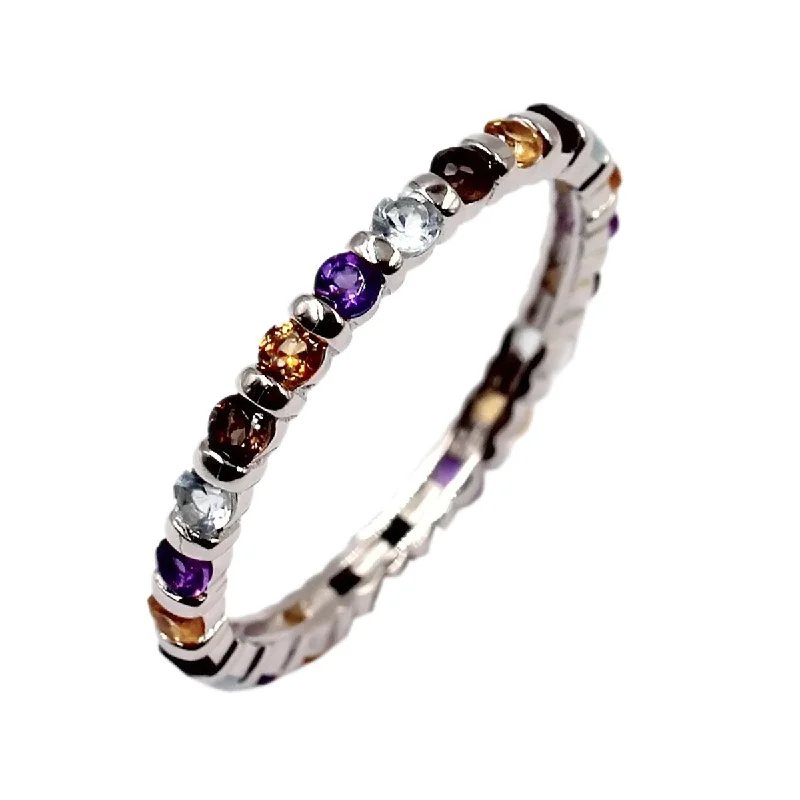 inscribed eternity ring-925 Sterling Silver Multi Gemstone Eternity Band Ring