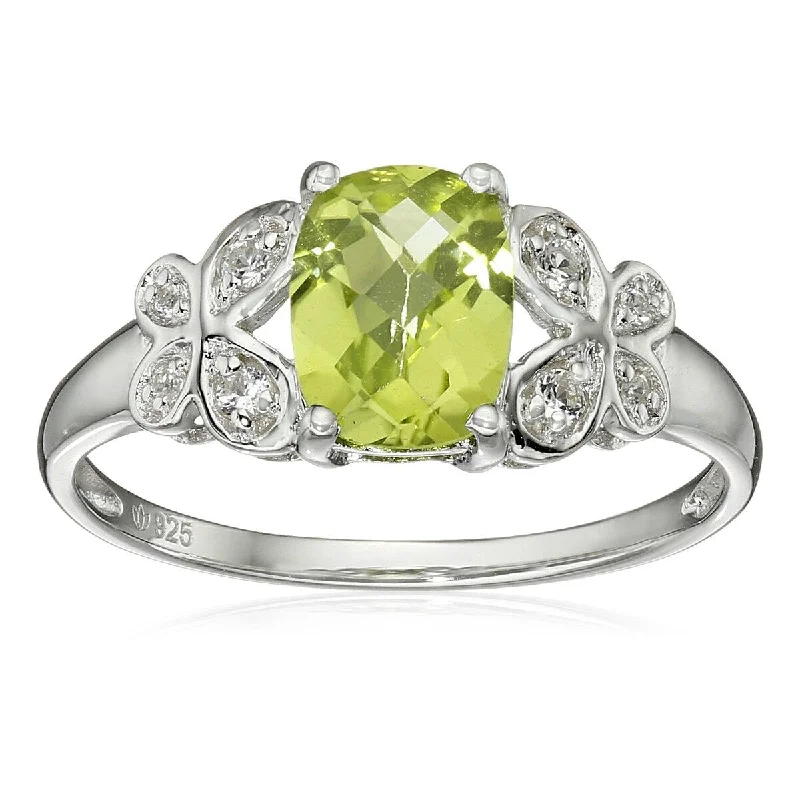 vintage-inspired amethyst ring-925 Sterling Silver Peridot and Created White Sapphire Ring