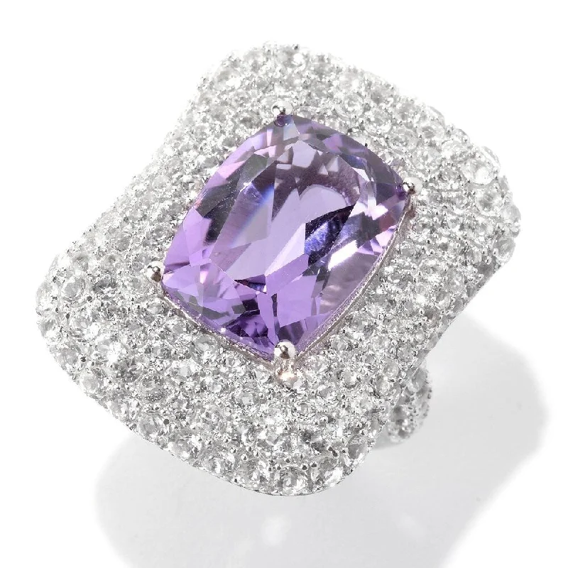 adjustable willow crest ring-925 Sterling Silver Pink Amethyst and White Topaz Ring