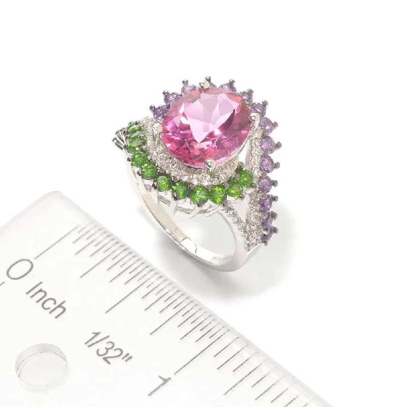 raw turquoise statement ring-925 Sterling Silver Pink Topaz,White Natural Zircon,African Amethyst Ring