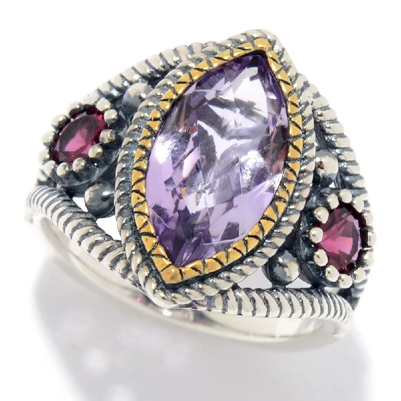 nature-themed ridge crest ring-925 Sterling Silver Rhodolite Garnet and Pink Amethyst Ring