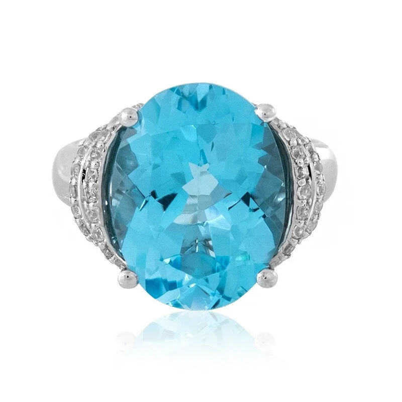 artisan-crafted gold ring-925 Sterling Silver Sky Blue Topaz and White Natural Zircon Gemstone Solitaire Ring