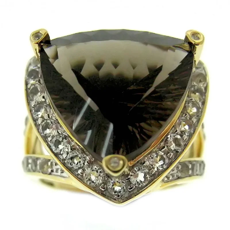 vintage-inspired emerald ring-925 Sterling Silver Smoky Quartz and White Topaz Ring